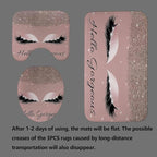 4PCS Hello Gorgeous Shower Curtain Sets with Rugs, Rose Gold Glitter Bling Glam Makeup Diamond Unicorn Eyelash Bathroom Decor, Waterproof Fabric Pink Shower Curtain Girly Gifts for Girls Women