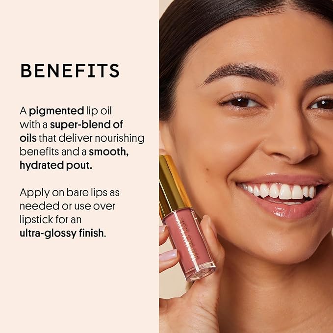 Winky Lux Very There Lip Oil, Hydrating Nude Pink Tint with Jojoba Oil, Non-Sticky Glossy Lip Oil, Tinted Pink Gloss for Juicy Lip, Muse