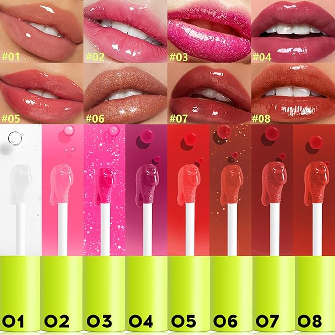 Hydrating Lip Oil, Big Brush Head Lip Glaze Shiny Transparent Lip Glow Oil, Nourishing & Non-sticky Long Lasting Fresh Clear Smooth Lip Care Plumping Lip Oil (# 02)