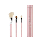 Sigma Beauty Travel Essential Trio - Makeup Brush Set for Foundation Powder Eyeshadow - 3 Tool Brushes with Brush Tin Holder - - Skin Safe, Vegan Makeup Brushes for Travel - Light Pink
