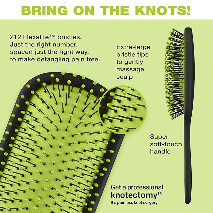 Conair The Knot Doctor for Premium Pro Detangling Brush for Wet or Dry Hair with Green Storage Case, Black