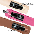 3Pcs Cream Contour Stick Makeup Kit, Shades with Highlighter Stick, Blush Stick and Bronzer Contour Stick for Sculpt the Cheeks, Long Lasting, Waterproof, Matte & Dewy Finish (LIGHT)