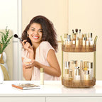 360° Rotating Makeup Organizer 2 Tier, Large Skincare Clear Make Up Storage Spinning Perfume Organizers for Bathroom Counter Dresser, Pink