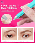 Expert Eyebrow Hair Removal Tweezer with Leather Case, GlamTweeler High Precision Slant Tip Stainless Steel Tweezers for Men and Women (Robin's Egg Blue)