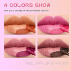 4 Colors Peel off Lip Stain Tint, Long-lasting Long-lasting