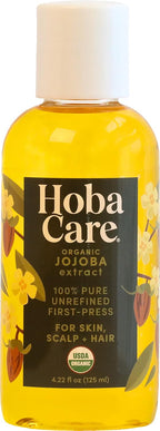 HobaCare Organic Unrefined Jojoba Oil for Nails, Cuticles, Dry Skin, Beard, Scalp Massage – Mini Travel Size 100% Pure Hexane Free Natural Carrier Oil for Skincare, Hair, Shaving Aftercare (4.22 oz)