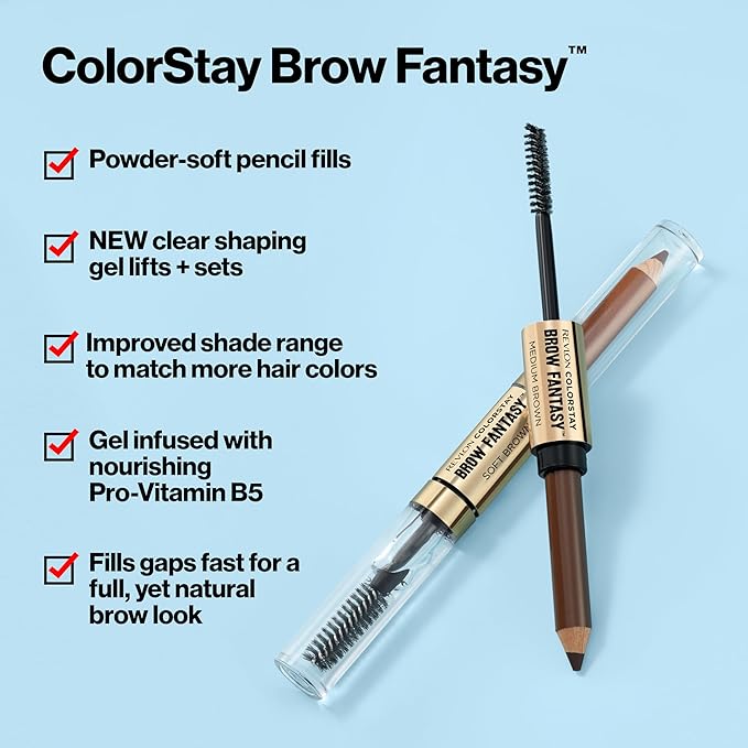 Revlon ColorStay Brow Fantasy, All In One Eyebrow Powder Pencil with Shaping Clear Gel, Gel Infused with Panthenol, Smudge-proof, 16HR Visibly Full Brows, 002 Soft Brown