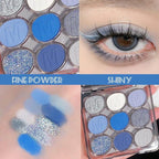 9 Colors Blue Silver Matte Shimmer Eyeshadow Palette for Eye Makeup,High Pigmented White Gray Eye Shadow Primers Powder Palet de sombras de ojos