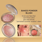 Baked Blush, Marbleized Blush for Cheeks, Shimmery Satin Finish Blushes Powder Palette, Buildable Color Natural Face Makeup Powder