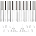 GTHER 10PCS 10ML Empty Lip Gloss Containers Tube with Wand, Refillable Lip Balm Bottles, Lipstick Sample Container and Funnel and Rubber Stoppers for Girls DIY Lip Samples, Silver Top