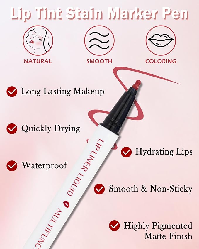 Lip Stain Marker Pen,2 Colors Brown Pink Lip Liner Pencil,Matte Lip Tint Stain Liquid Lipstick,Longlasting Waterproof Precise Chisel Tip Smooth Lipliner,Natural Lip Color Makeup Gift for Women-03+04