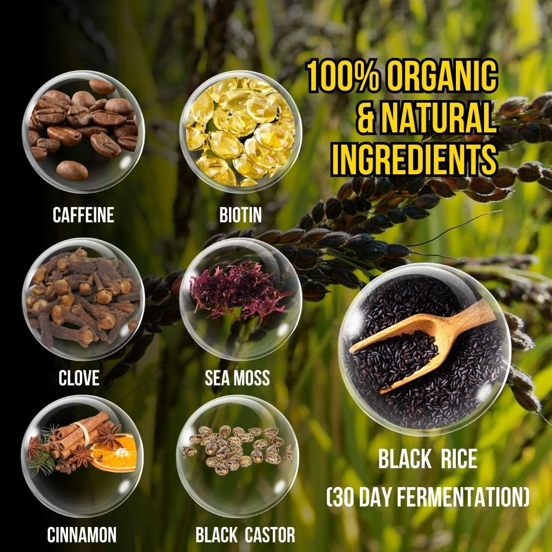 Black Rice Water Hair Growth Spray with Biotin - Rice water HAir spray for Thinning Hair and Hair Loss, All Hair Types, Men and Women