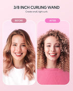 Wavytalk 3/8 Inch Small Curling Wand, Wand Curling Iron for Short & Long Hair, Ceramic Barrel with Adjustable Temperature, Heat Resistant Glove Included (Rose Pink)