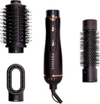 FoxyBae 3-in-1 Ceramic Interchangeable Hair Tools - Blowout Dryer - 3 Detachable Heads: 2.4" Blowout Brush, 1.5" Hot Round Brush & Drying Cylinder Hair Dryer Brush & Hair Styling Set [Black Rose-Gold]