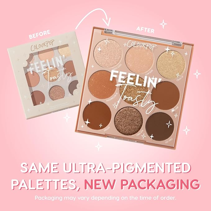 ColourPop Eyeshadow Palette - Eye Makeup Palette with Matte, Metallic, Matte Sparkle & Glitter Finishes - High-Pigment Eye Makeup with a Long-Wearing Formula - Feelin' Toasty (0.3 oz)