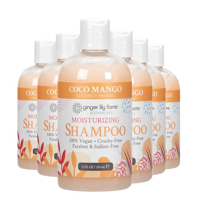 Ginger Lily Farms Botanicals Moisturizing Shampoo for All Hair Types, Coco Mango, 100% Vegan & Cruelty-Free, Coconut Mango Scent, 12 Fl Oz (Pack of 6)