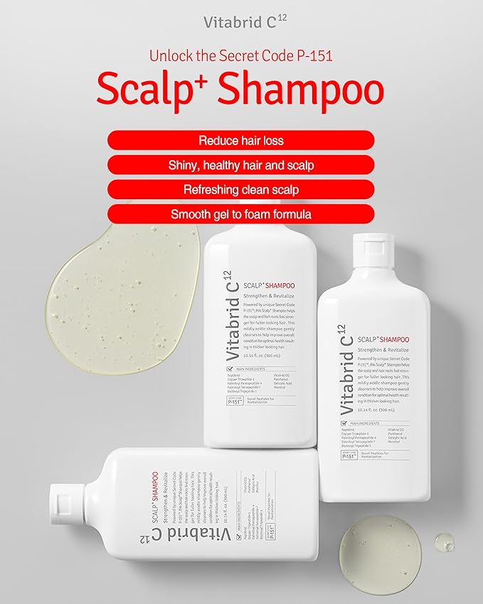 Scalp+ Shampoo for DHT Blocker, Hair Loss Relief - Moisture Anti-Aging Thickening Volumizing Fortifying & Repairing Hair Strength Fuller Hair with Vitamin C, Peptides, Biotin, 10.14 fl.oz.