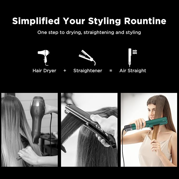 IG INGLAM Air Straightener, Style From Wet Hair, 2.2" Dryer Straightener, 200M Negative Ionic, One-Step Air Straight for Medium and Long Hair (14"-30"), Dark Green