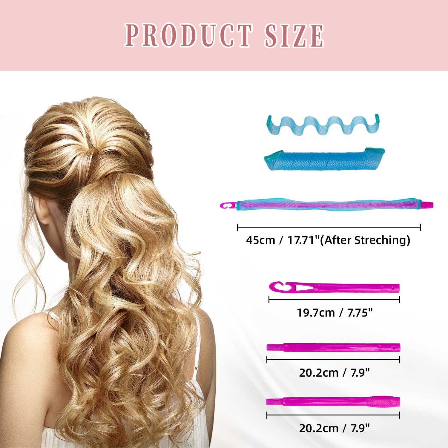 30pcs Heatless Hair Curlers Rollers Spiral Curls Styling Kit with 2 Styling Hooks, No Heat Curlers for Women Girl's Medium and Long Hair17.8”(45 cm)…