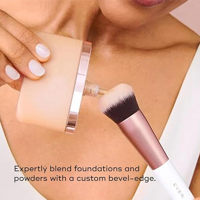 EVER Foundation Brush, Professional Face Makeup Brushes for Liquid and Powder Foundation, Contoured Foundation Brush, Vegan and Cruelty-Free