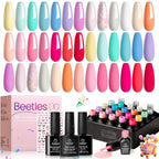 Beetles 23Pcs Gel Nail Polish Set with Base Top Coat, Pastel Bright Neon Colors Gel Polish Kit Nude Blue Pink Red Green Purple Colors Soak off Uv Nail Spring Gift for Girls