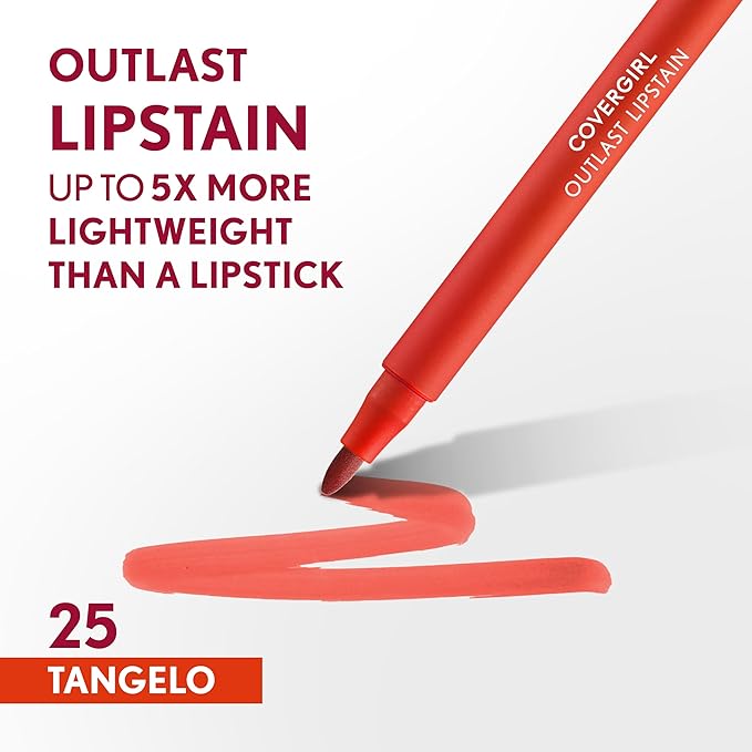 COVERGIRL Outlast Lipstain Bundle - Natural Blush 65 and Tangelo 25 Shades, Vegan Formula