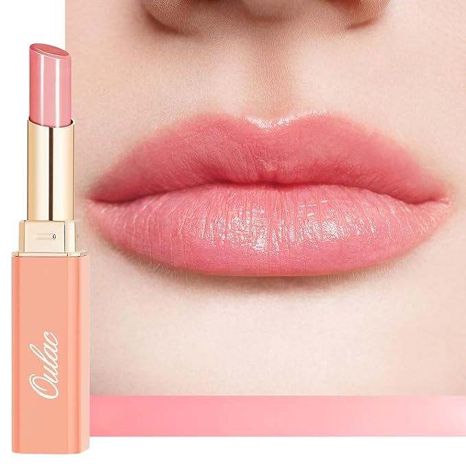 Oulac Shine Pink Lipstick for Women, 2 in 1 Glossy Light Pink Tinted Lip Balm, Hydrating Lipstick for Dry Lips, Moisture Shine Juicy Finish Vegan 2.2g/0.07oz (22)