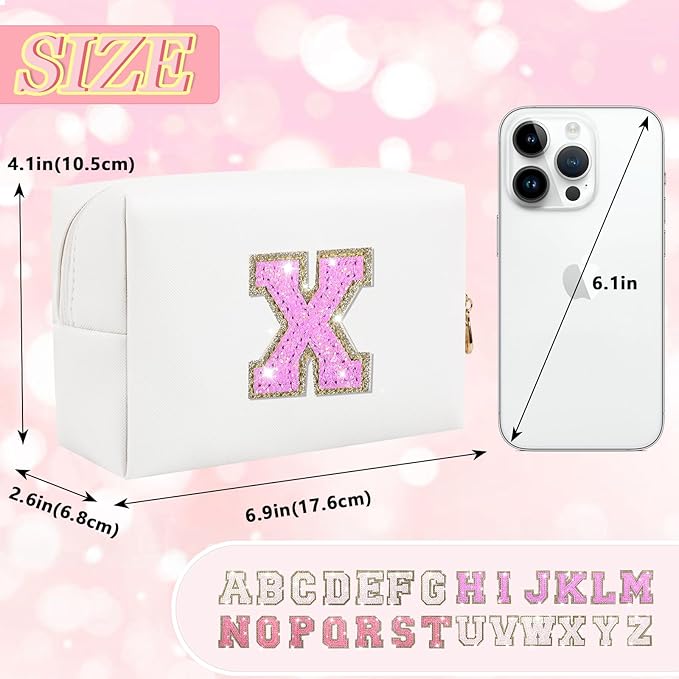 Initial letter patch makeup bag,