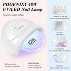 PHOENIXY Gel Nail Polish Kit with U V Light 48W, 56 Pcs 108 Effects Gel Nail Polish Kit Base Matte Glitter Top Coat Manicure Nail Set Gifts for Women