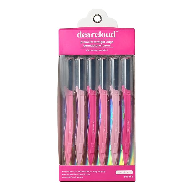 Pretty in Pink Straight-Edge Dermaplane Razors – Set of 6 – Flawless Facial Hair Remover, Dermaplane Razor for Women Face & Exfoliation Tool (Pretty in Pink)