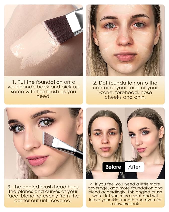 EIGSHOW Angled Flat Foundation Brush, Vegan Synthetic Bristles, Streak Free Application, Face Makeup Brush For Blending Liquid, Cream, Face Mask (E870)