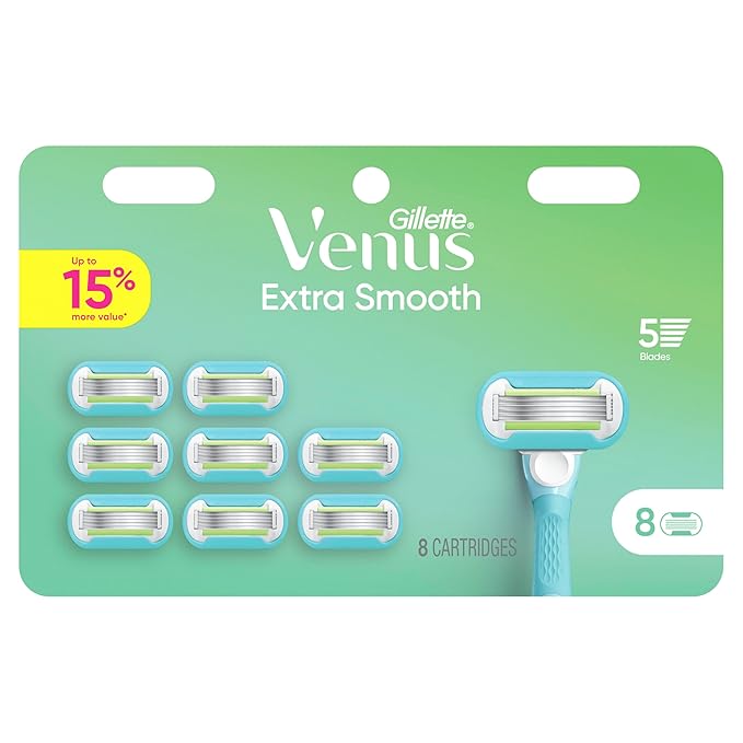 Gillette Venus Extra Smooth Women’s Razor Blades, 5-Bladed Razor Refills, 8 Count