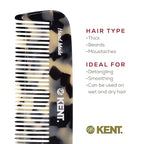 Kent 12T TW Wide Tooth Detangling Comb - Handmade Pocket Comb for Thick, Curly, and Wavy Hair Grooming - Large Tooth Detangler for Hair, Beard, and Mustache