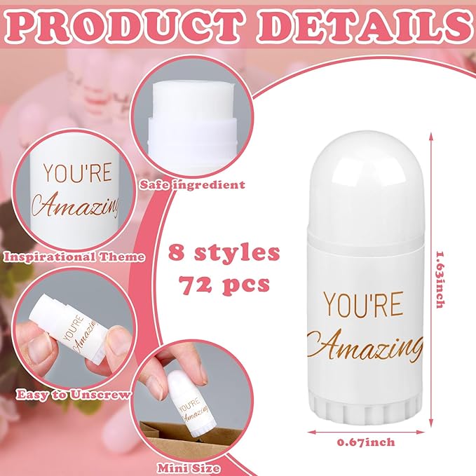 72 Pcs Mini Lip Balm Bulk Gift, 8 Assorted Flavors, Moisturizing for All Skin Types