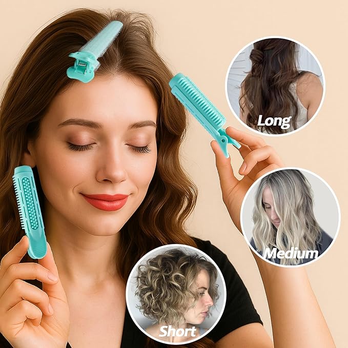 4PCS Volumizing Hair Clips for Root Lift & Volume - Instant Bangs Roller Clips for Effortless Curls & Lift - Velcro Rollers For Hair - Hair Rollers For Women - Cyan