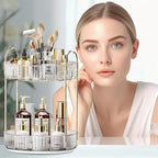 360° Rotating Makeup Organizer, Large-Capacity Skincare Make Up Storage 2 Tier Perfume Organizers Cosmetic Dresser Organizer with Makeup Brush Holder, Fits Bedroom, Bathroom, Vanity Shelf Countertop
