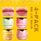 4PCS Lip Balm Honey Pot, Honey Pot Lip Balm for Dry Cracked Lips, Strawberry Lip Balm Scrubs Exfoliator & Moisturizer, Hydrating Lip Balm Honey Pot with Wand, Lip Sleeping Mask (4pcs)