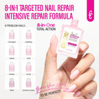 Nail Repair for Women: 8 in 1 Pink Nail Hardener Extra Strong and Growth - 15ML Natural Nail Polish Hardener Ridge Filler Strengthener for Weak and Damaged Nails 15ml