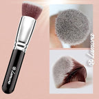 LAMORA Foundation Brush for Liquid Makeup - Kabuki Face Brush for Cream, Powder, Blush, and Concealer - Flat Top Blending, Buffing, Stippling Brush