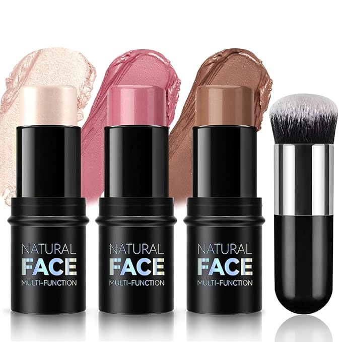 3 Pcs Cream Blush Contour Highlighter Stick for