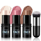3 Pcs Cream Blush Contour Highlighter Stick for Cheeks Eyes Lips Lightweight Dewy Finish Blush Stick Waterproof Long Lasting Contour Stick Trio Wand Face Makeup Set for Girls and Women (2+5+6)