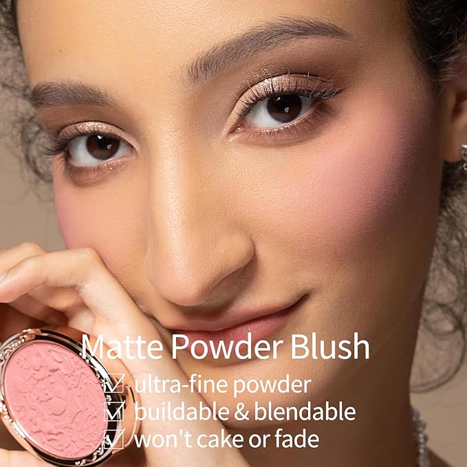 Flower Knows Strawberry Rococo Embossed Blush;Pink Matte Finish;Buildable & Blendable Powder Blush for cheeks,Natural Flush for All Skin Tones(03 Classic Ballet, 5g)