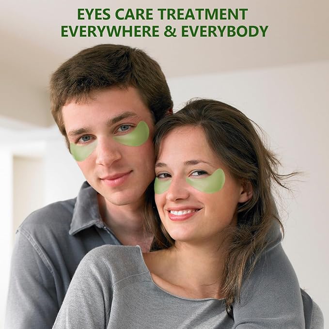 60 Pcs Green Under Eye Patches with 5 Pieces Travel 24K Gold Eye Mask, 30 Pairs Undereye Mask for Dark Circles Puffy Eye Treatment, Collagen Gel Pads Hydrating for Eye Bag Puffiness Wrinkle