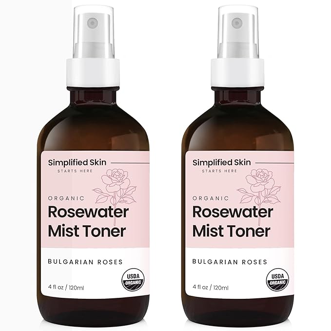 Rose Water Spray for Face & Hair - Organic USDA Certified Rosewater Facial Toner - Alcohol-Free Makeup Setting Hydrating Face Mist - Anti-Aging Toner Spray - 2 Pack