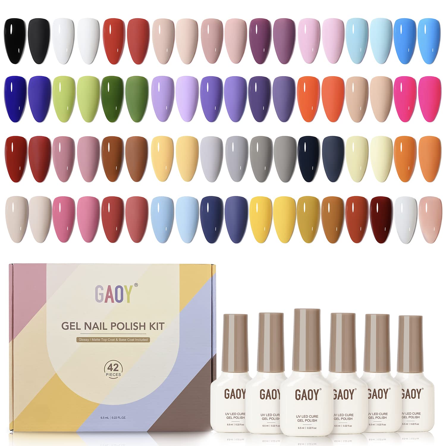 GAOY 42 Pcs Gel Nail Polish Kit, Pink White Red Jelly Nude Colors All Seasons Gel Nail Polish Set with Glossy & Matte Top Coat and Base Coat for Salon and DIY Manicure at Home