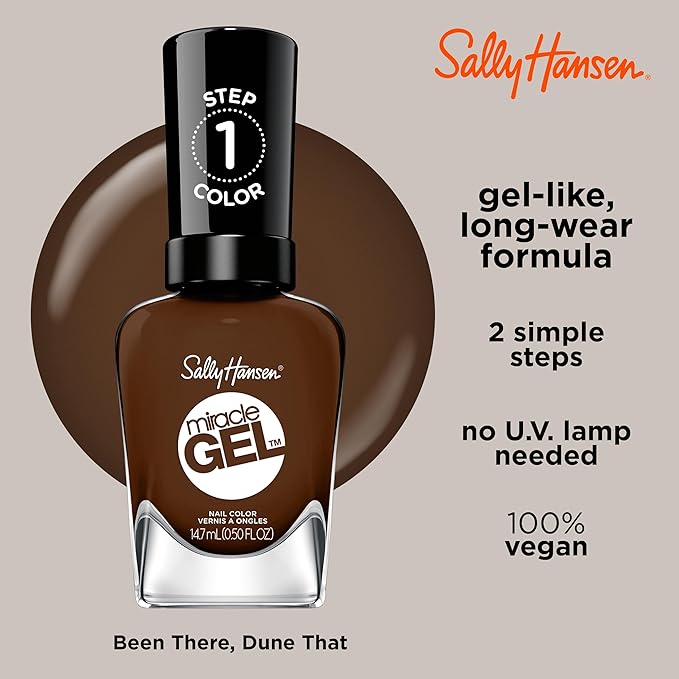 Sally Hansen Miracle Gel™, Been There, Dune That, Long Lasting, Gel-Like Formula, No UV Lamp Needed, Brown Nail Polish (Pack of 2)