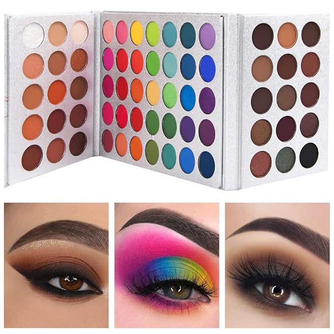 Eyeshadow Palette 65 Colors + 20pcs Makeup Brushes Set + Sponge Blender Sweatproof Pigmented Matte Shimmer Metallic Blendable Soft Pressed Powder Eye Shadow Makeup Palette