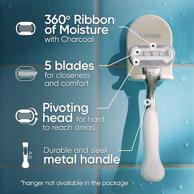 Gillette Venus Extra Smooth Charcoal Women's Razor Handle + 4 Blade Refills