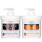 Advanced Clinicals Vitamin C Brightening Cream + Manuka Honey Body Lotion & Face Moisturizer 2pc Skincare Set For Women & Men | Body Butter Creams Help Reduce Appearance Of Dark Spots & Dry Skin, 2pc