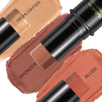 3 Pcs Face Contour Stick Kit, Matte Finish Face Stick Trio with Bronzer Blush Highlighter and Brush, Long Lasting Waterproof Cream Beauty Wand Makeup Set for Sculpt Glowing Face Look (#5, 6, 15)